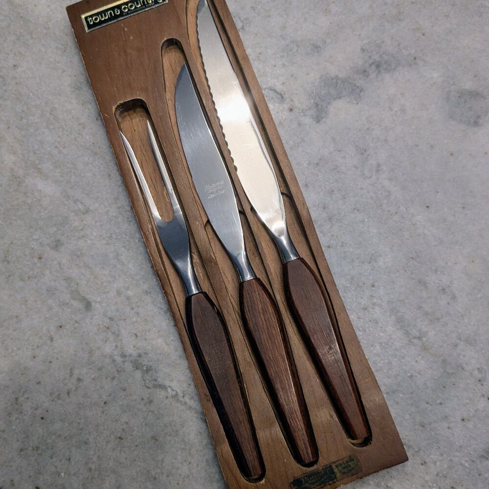 MCM Vintage Washington Forge Town & Country 3pc Carving Set Rosewood Handles